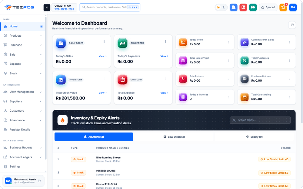 Tezz POS Dashboard Preview