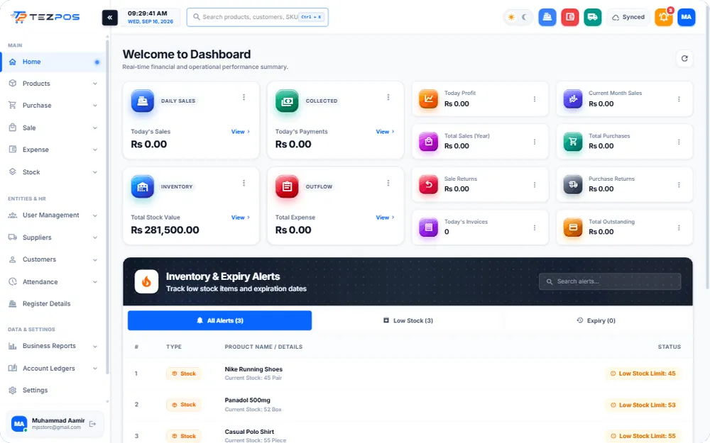 Tezz POS Dashboard Preview